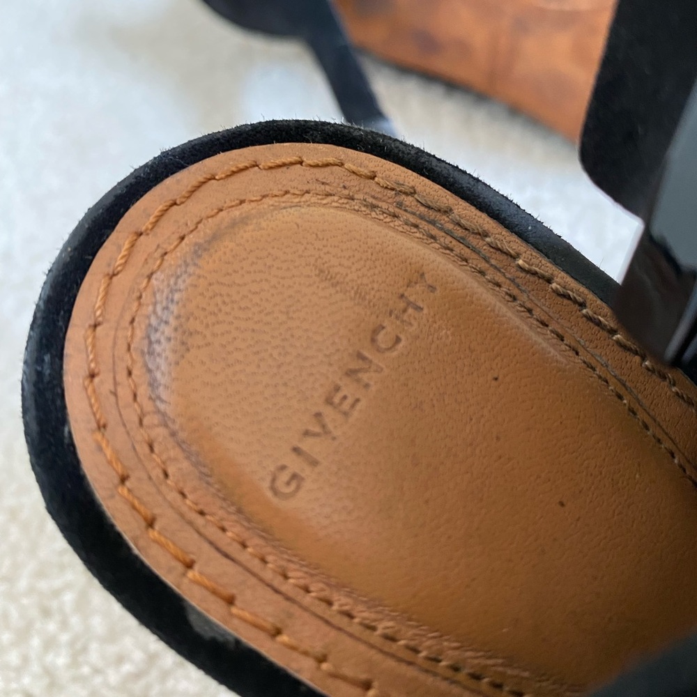 Givenchy Black Suede Open Toe Sling Back Heeled Bootie Boots Size 8 Damaged - Picture 7 of 13